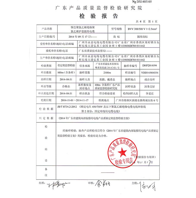 檢驗報告bvv300-500V